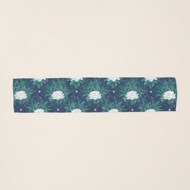 The White Lotus Midnight Lotus Pattern Scarf (Front (Horizontal))