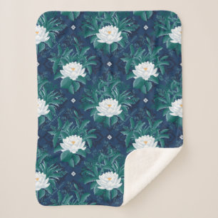 The White Lotus Midnight Lotus Pattern Sherpa Blanket