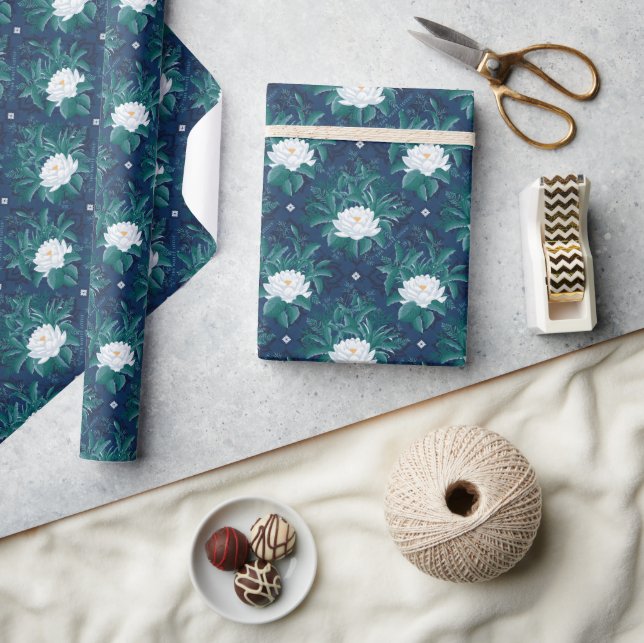 The White Lotus Midnight Lotus Pattern Wrapping Paper (Crafts)