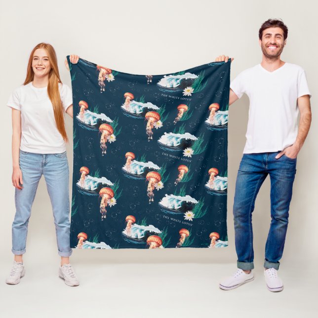 The White Lotus Ocean Jellyfish Pattern Fleece Blanket (In Situ)