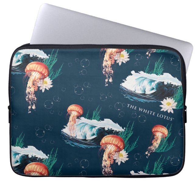The White Lotus Ocean Jellyfish Pattern Laptop Sleeve (Front)