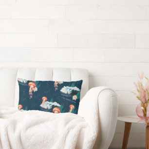 The White Lotus Ocean Jellyfish Pattern Lumbar Pillow