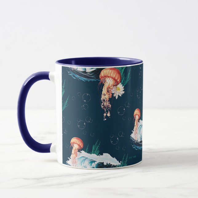 The White Lotus Ocean Jellyfish Pattern Mug (Left)