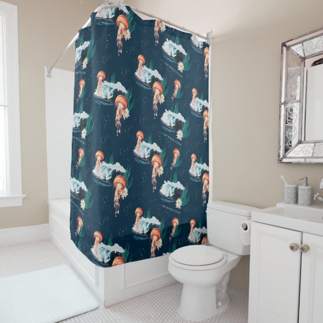 The White Lotus Ocean Jellyfish Pattern Shower Curtain (In Situ)