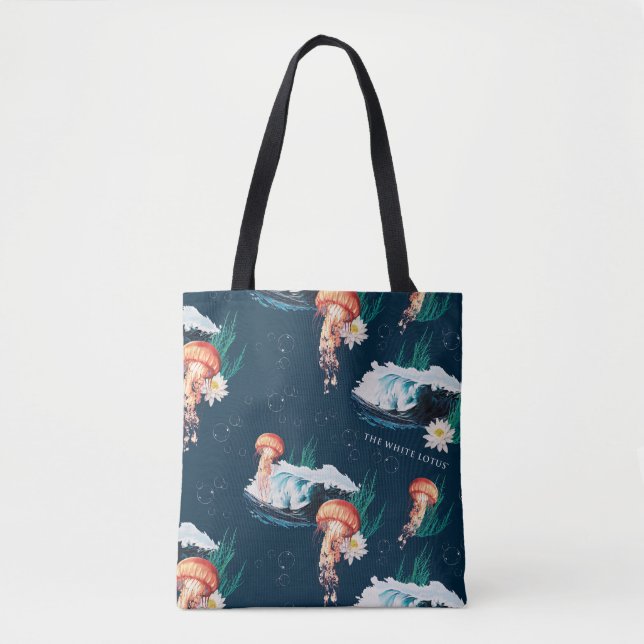 The White Lotus Ocean Jellyfish Pattern Tote Bag (Front)