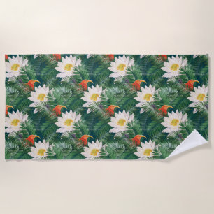 The White Lotus Tropical Birds & Lotus Pattern Beach Towel