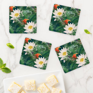 The White Lotus Tropical Birds & Lotus Pattern Coaster Set