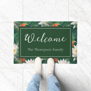 The White Lotus Tropical Birds & Lotus Pattern Doormat