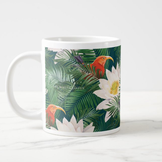 The White Lotus Tropical Birds & Lotus Pattern Giant Coffee Mug (Left)
