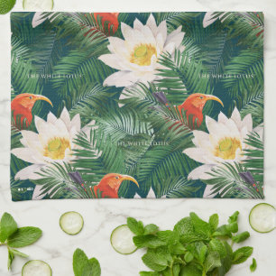 The White Lotus Tropical Birds & Lotus Pattern Kitchen Towel
