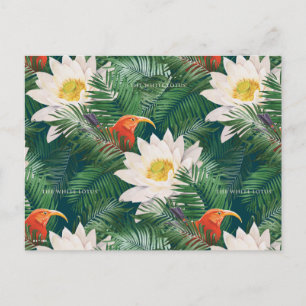 The White Lotus Tropical Birds & Lotus Pattern Postcard