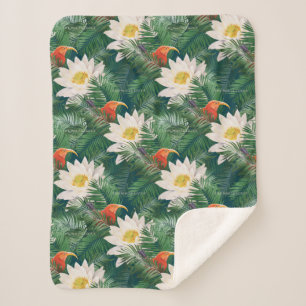 The White Lotus Tropical Birds & Lotus Pattern Sherpa Blanket