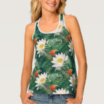 The White Lotus Tropical Birds &amp; Lotus Pattern Tank Top
