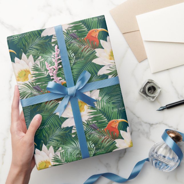 The White Lotus Tropical Birds & Lotus Pattern Wrapping Paper (Gifting)