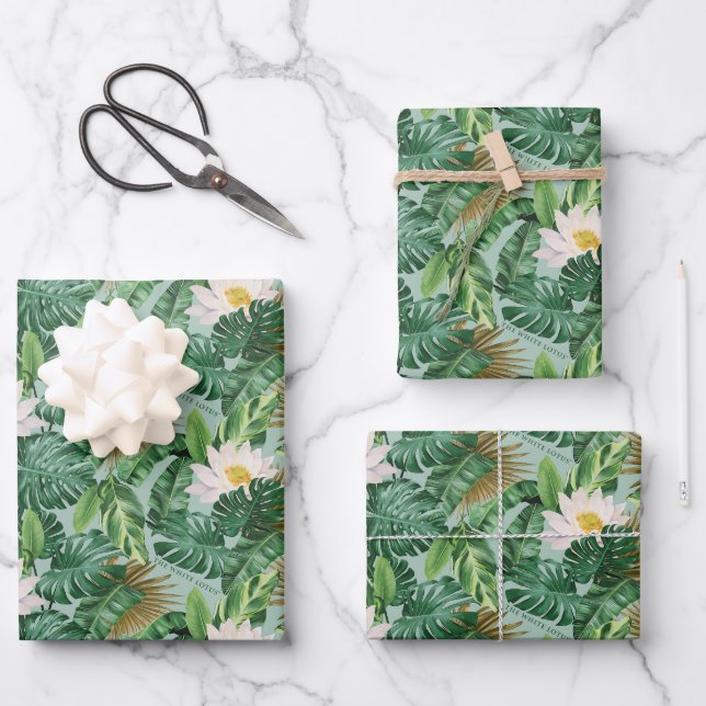 The White Lotus Tropical Canopy Pattern Wrapping Paper Sheets (Front)