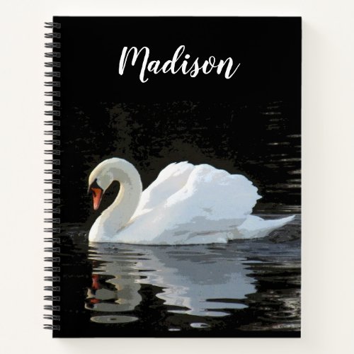 The white mute swan reflections with your name notebook
