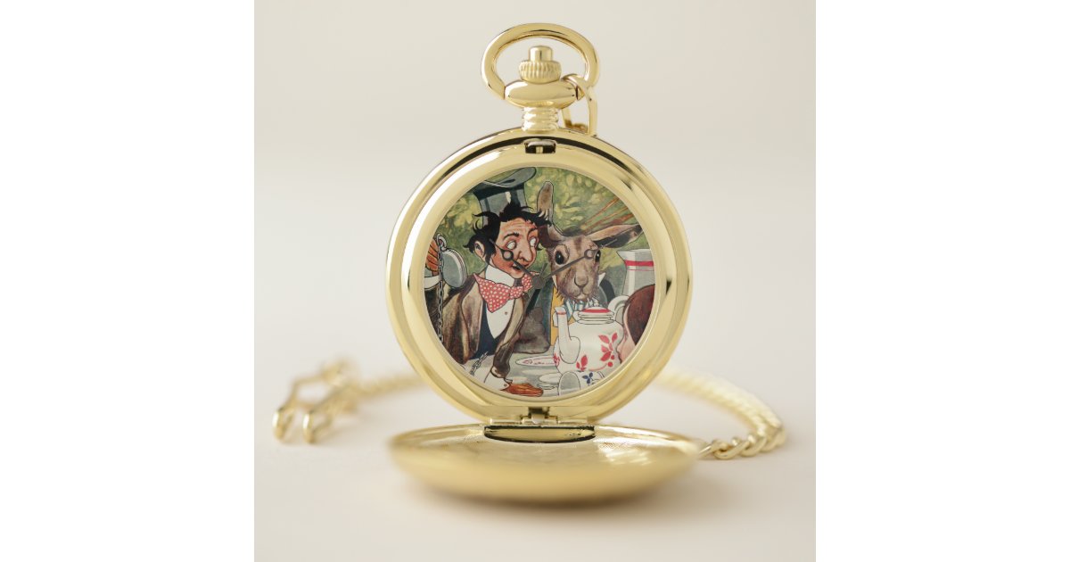 I Shall be Too Late White Rabbit Pocket Watch, Zazzle