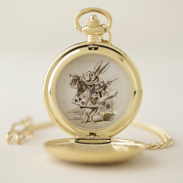 The White Rabbit – Alice in Wonderland shabby chic Pocket Watch (Inside)