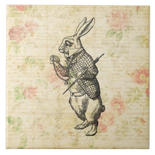The White Rabbit Alice in Wonderland Vintage Art Ceramic Tile
