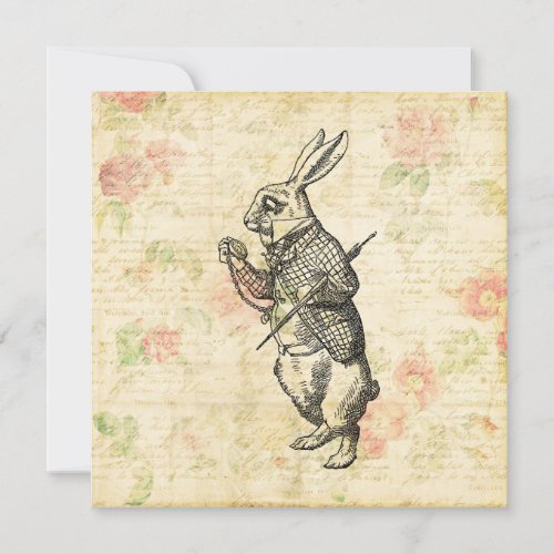 The White Rabbit Alice in Wonderland Vintage Art Invitation