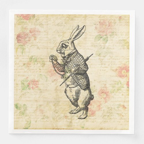 The White Rabbit Alice in Wonderland Vintage Art Paper Dinner Napkins