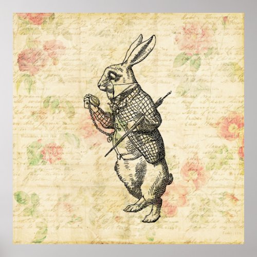 The White Rabbit Alice in Wonderland Vintage Art Poster
