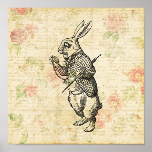 The White Rabbit Alice in Wonderland Vintage Art Poster
