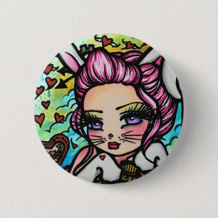 The White Rabbit Hearts Alice Fairy Fantasy Pinback Button