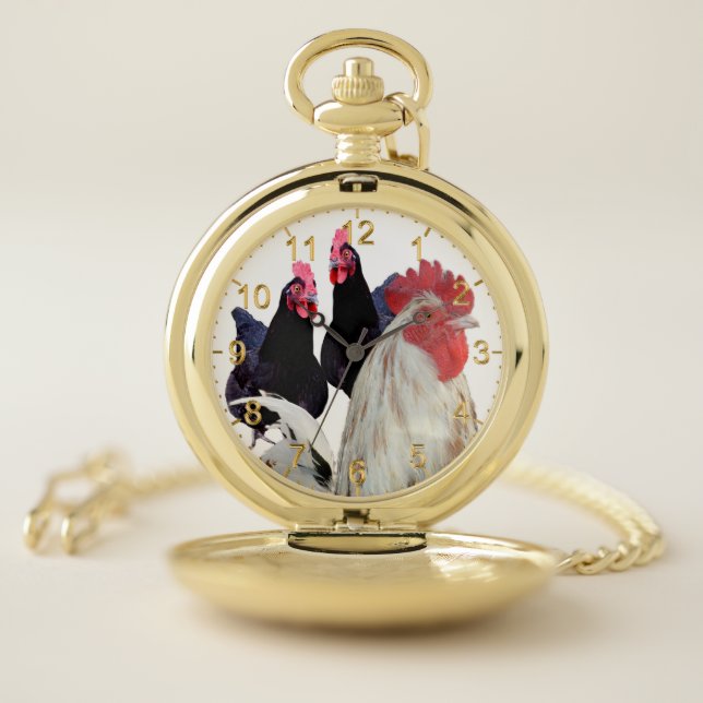  "The White Rooster and His Black Hens" Pocket Watch (Inside)