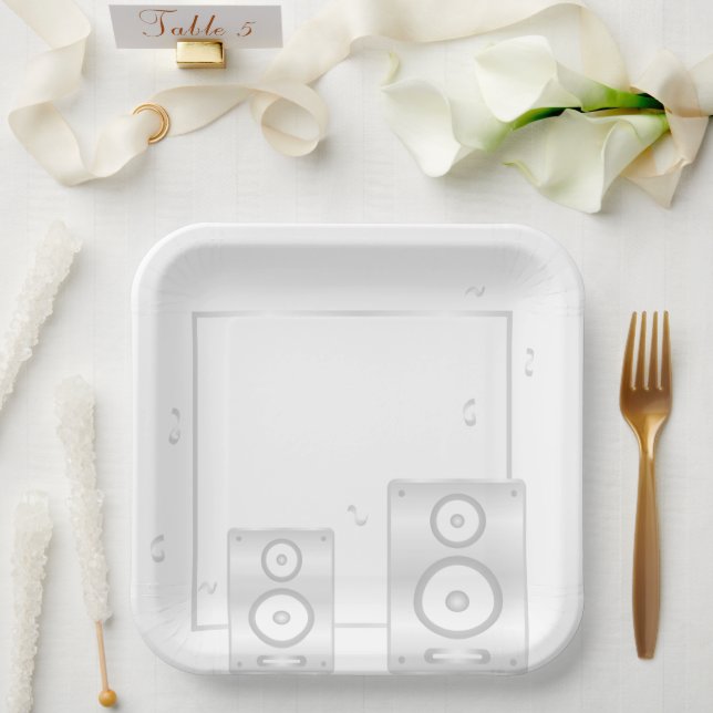 The White Soirée Soundwave Paper Plates (Wedding)