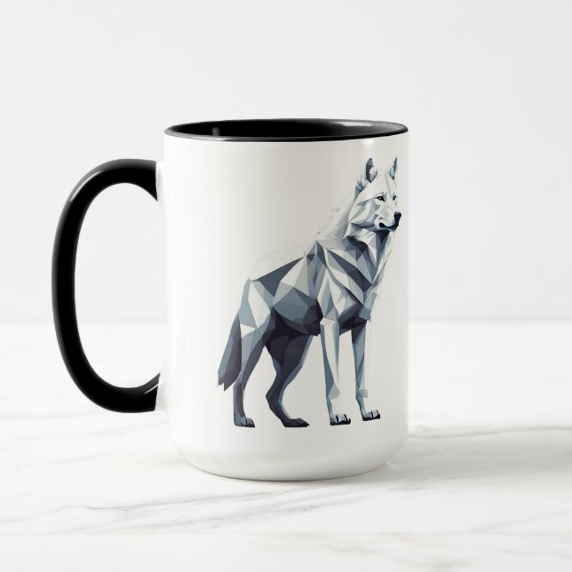 The White Wolf: Elegance in Geometry Mug (Left)