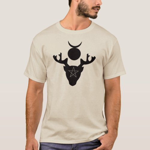 The Wiccan Horned God Cernunnos black silhouette T_Shirt