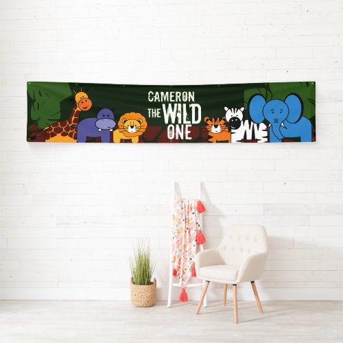 The Wild one Dark Green Birthday Safari Banner