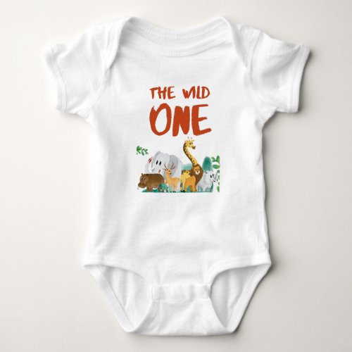 The Wild One Jungle Animals First Birthday Outfit Baby Bodysuit