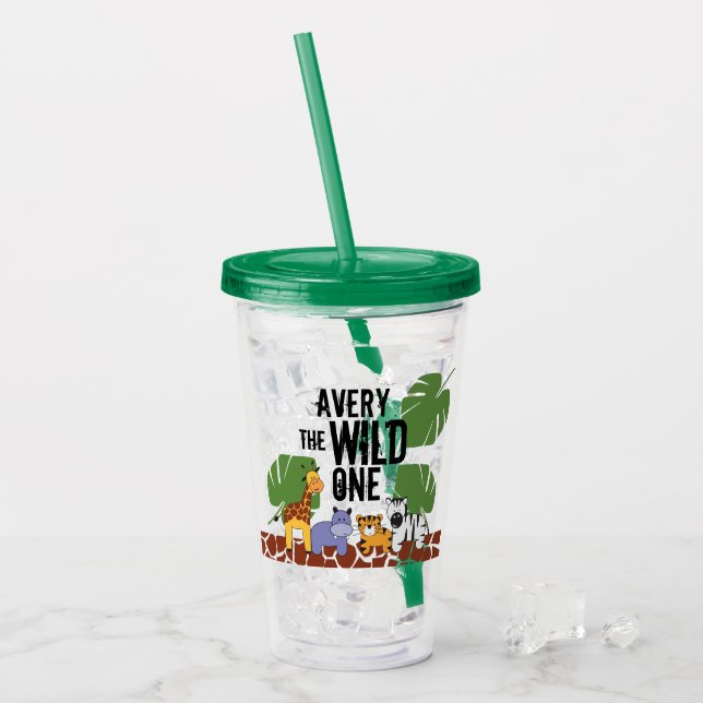  "The Wild One" Personalized Safari Animal Tumbler (Front Ice)