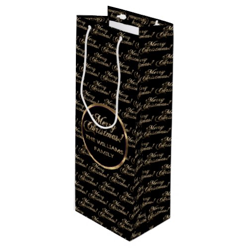 The Williams Family Christmas Faux Gold Chic Black Wine Gift Bag