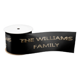 The Williams Family Elegant Faux Gold Script Black Satin Ribbon