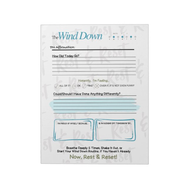 The WIND DOWN – 5-Minute Evening Journal Notepad (Rotated)