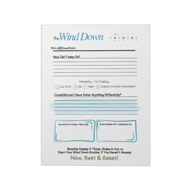 The WIND DOWN – 5-Minute Evening Journal Notepad (Rotated)