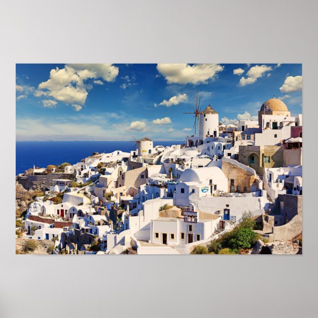 The windmills in Oia of Santorini, Greece Poster (Front)