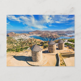 The windmills of Chora in Patmos island, Greece Postcard