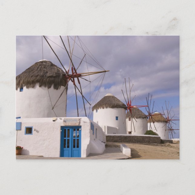 The windmills of Mykonos on the Greek Islands Postcard (Front)