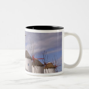 The windmills of Mykonos on the Greek Islands Two-Tone Coffee Mug