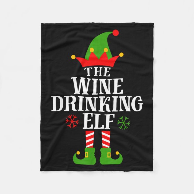 The Wine Drinking Elf Funny Matching Family Christ Fleece Blanket (Front)