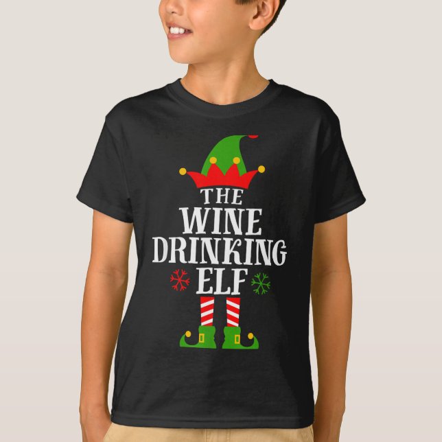 The Wine Drinking Elf Funny Matching Family Christ T-Shirt (Front)
