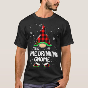 The Wine Drinking Gnome Buffalo Plaid Christmas T-Shirt