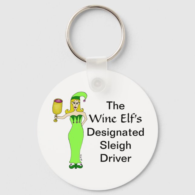 The Wine Elf's Designated Sleigh Driver Keychain (Front)