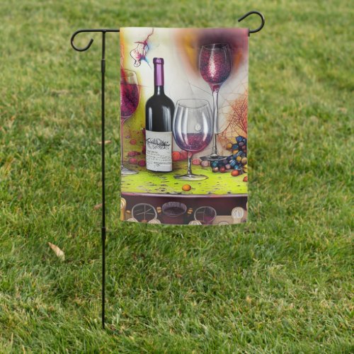 The Wine Tasting Colorful Digital Art   Garden Flag