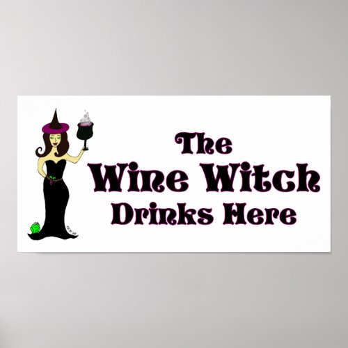 The Wine Witch Drinks Here Halloween Bar Poster