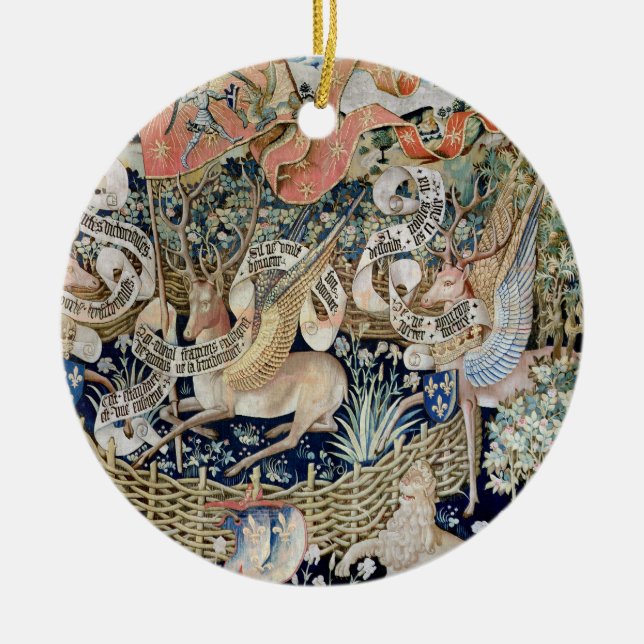 The Winged Deer (tapestry) Ceramic Ornament (Front)
